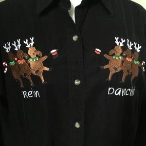 Vintage Tops - Vintage black corduroy REINDEER embroider shirt XL Vintage Tops - Vintage black corduroy REINDEER embroider shirt XL